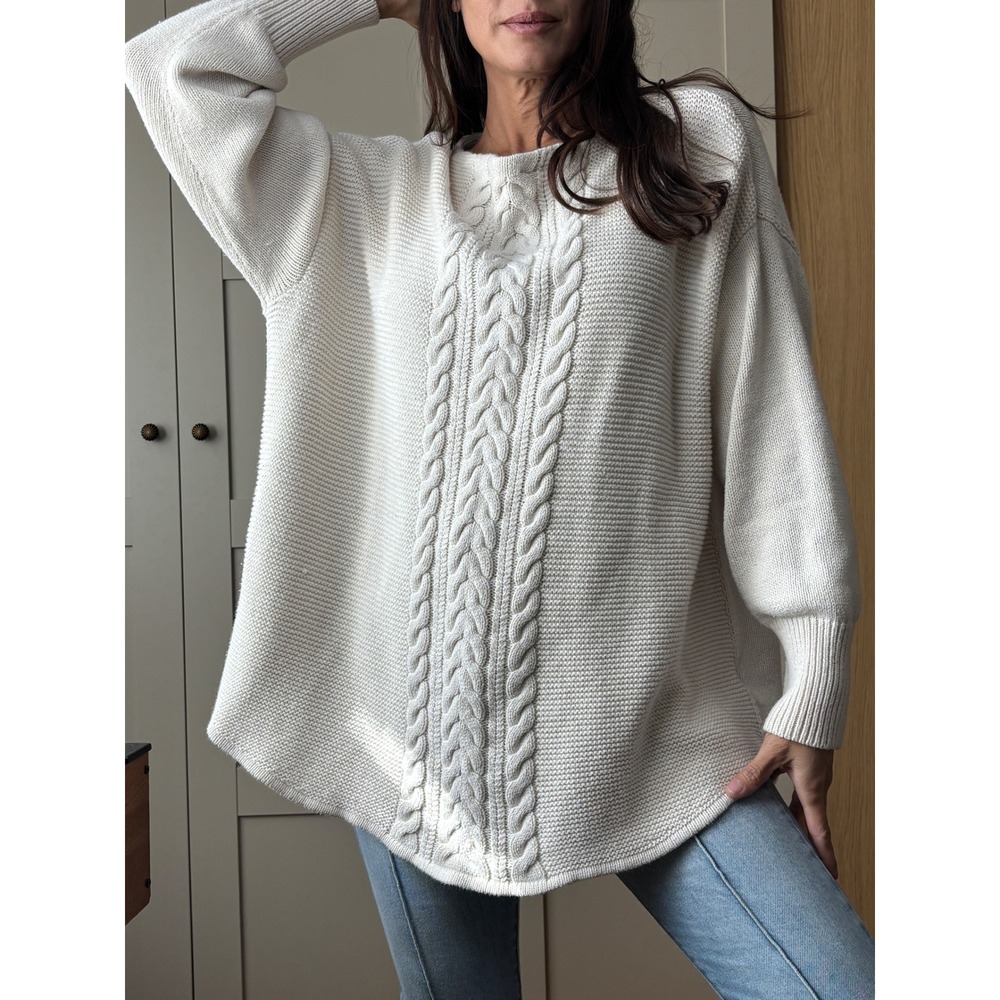 Chaps Cream Cable Knit Sweater XXL Oversized Boat Neck Cotton Blend Ivory